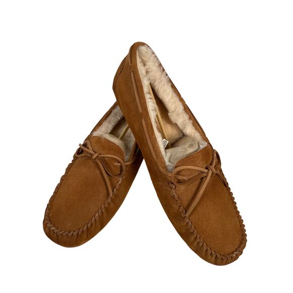 Ugg Olsen Moccasin Slippers Mens Size 18 Suede Chestnut Sheepskin Lining 1003390